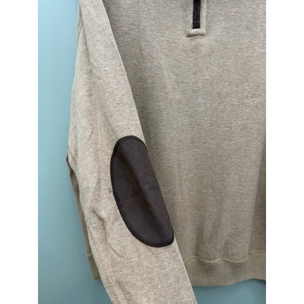 Cremieux 100% Cotton Quarter Zip Sweater Pullover Elbow Patches Tan L XL - Picture 3 of 5